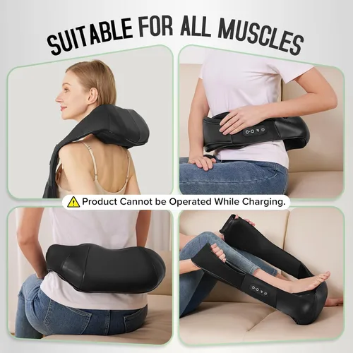 Miniatura 6 de Masajeador Shiatsu inalámbrico de cuello y hombros, masajeador de espalda con calor, masaje de tejido más profundo 4D para hombros, cuello y Negro