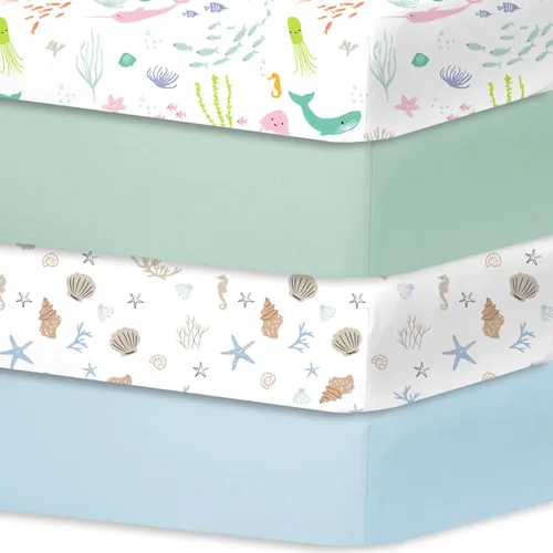 Miniatura 9 de Bimocosy Paquete de 4 sábanas para cuna, sábanas bajeras para cuna de bebé, transpirables y de ajuste cómodo, suaves para colchón de cuna estándar