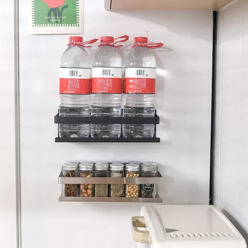 Miniatura 6 de Estante de especias para refrigerador, cocina, hogar, organización y almacenamiento adhesivo (paquete de 2, negro)