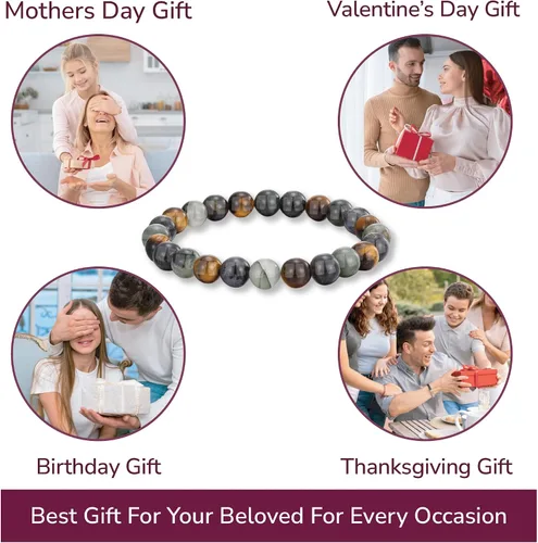 Miniatura 90 de Crystal Vibe Pulseras de cuentas de 0.315 in para mujeres y hombres, pulseras de cristal con piedras preciosas naturales, tamaño elástico ajustable
