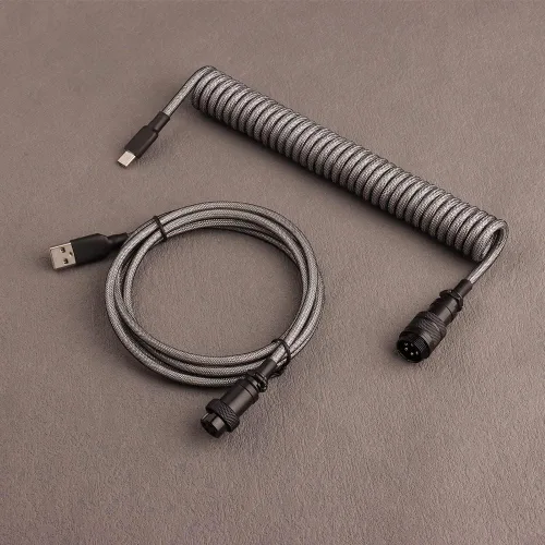 Miniatura 16 de Conector de aviador desmontable de doble manga Cable USB-C en espiral para teclados mecánicos de juegos personalizados (color: azul oscuro naranja)