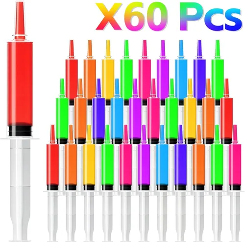 Paquete de 60 jeringas de gelatina – Jeringa de plástico de 1.0 fl oz/1 oz con tapa de punta para líquido sin BPA, capacidad reutilizable Jelly Shot
