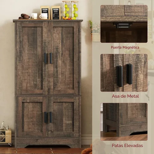 Miniatura 8 de TEENFON Armario de almacenamiento con 4 puertas, armario de cocina de granja de 43.3 pulgadas de alto con 6 estantes de puerta, armarios