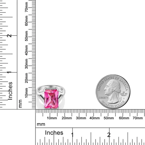 Miniatura 96 de Gem Stone King Anillo de compromiso solitario con piedra preciosa de corte esmeralda de 0.551 x 0.394 in para mujer, plata de ley 925, anillo