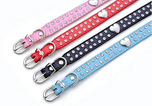 Miniatura 6 de Lindo collar de perro de 2 filas de diamantes de imitación con forma de corazón tachonado para perro pequeño o mediano, rojo, XXS