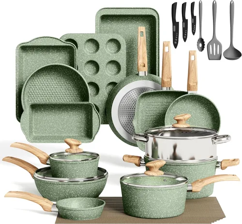 MAISON ARTS Juego de ollas y sartenes antiadherentes, 30 piezas de utensilios de cocina y repostería con revestimiento de granito, juegos de ollas y