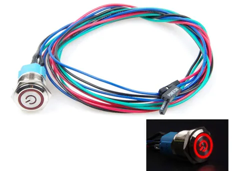 Miniatura 5 de Interruptor de chasis de 0.472 in con botón de metal con cable de extensión de 3.3 pies, anillo de símbolo de interruptor azul, adecuado