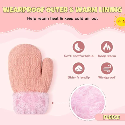 Miniatura 4 de Winter Mittens Gloves Beanie Hat Set for Kids Baby Toddler Children, Thick Warm Knit Fleece Lined Thermal Set for Boys Girls