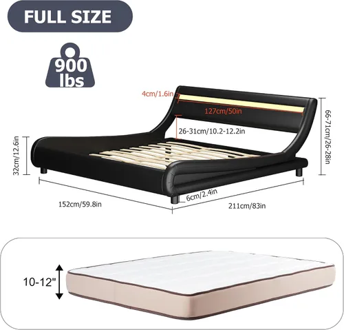 Miniatura 2 de TTVIEW Base de cama LED de perfil bajo de tamaño matrimonial con cabecera ajustable, moderna plataforma tapizada con soporte de listones de madera