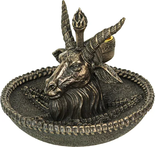Miniatura 4 de Veronese Design 4 1/8" Beast Head Baphomet Escultura de resina Acabado Bronce Flujo Incienso Bowl