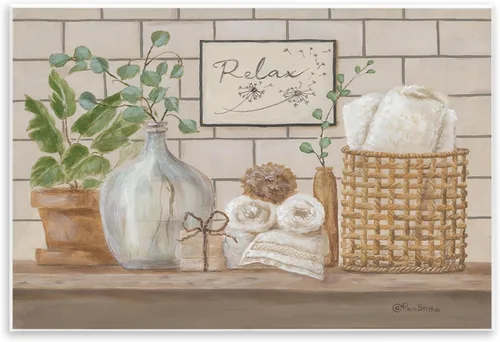 Stupell Industries Pam Britton - Escena de relajación de spa para baño, 19 x 13 pulgadas, fácil de colgar y resistente, fabricado en Estados Unidos