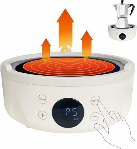 Mini placa eléctrica pequeña – 600 W, 9 niveles de calor, mini placa eléctrica eléctrica, tamaño perfecto para olla Moka, hacer té y más, adecuado