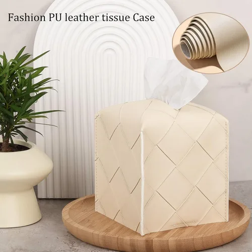 Miniatura 5 de Funda para Caja de Pañuelos de Cuero PU Cuadrada Soporte Organizador de Pañuelos Faciales Dispensador para Baño, Dormitorio, Encimera de Tocador