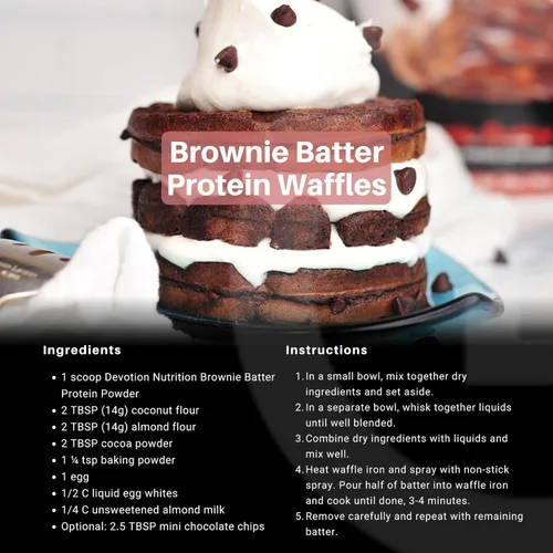 Miniatura 5 de Devotion Nutrition Brownie - Proteína en polvo para batidos, hornear, brownies, postres, 0.71 oz de aislado de suero y mezcla de caseína, sin azúcar