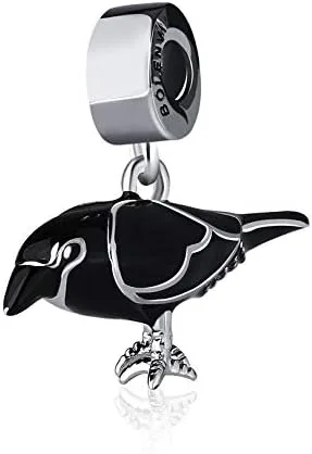 Miniatura 2 de Abalorio de plata de ley 925 con colgante de cuervo de pájaro negro para pulseras o collares similares Plata esterlina Sin gemas