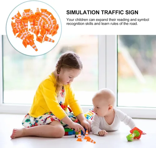 Miniatura 3 de 30 piezas de conos de tráfico mini, conos mini de 1 pulgada naranja pequeños para señalización de bloqueo de carretera en construcción, juguetes