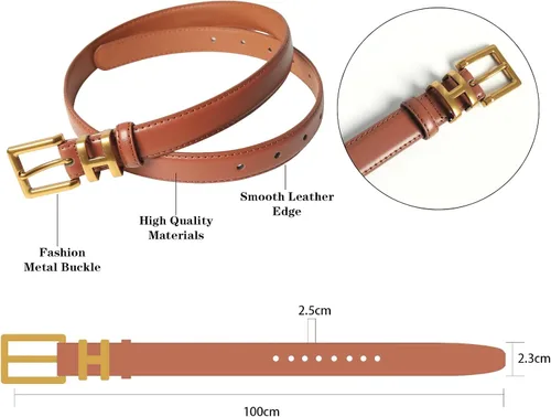 Miniatura 425 de Cinturón de cuero clásico con hebilla de metal para mujer con vestido de jeans