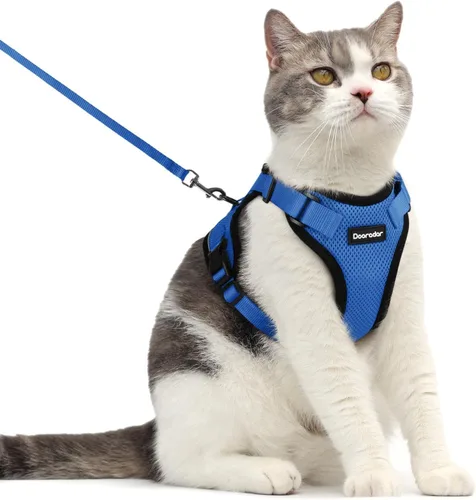Miniatura 11 de Dooradar Juego de arnés y correa para gato, chaleco ajustable seguro a prueba de escapes, para caminar, chaqueta de malla suave y transpirable