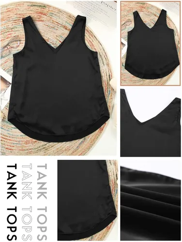 Miniatura 6 de BLENCOT Camisetas sin mangas para mujer, con cuello en V, de seda, de satén, sin mangas, blusas básicas 2024, tallas XS-3XL