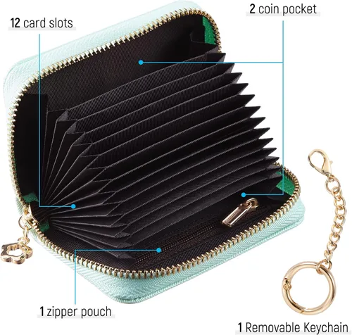 Miniatura 3 de Gostwo Estuche para tarjetas de crédito con cremallera, llavero y billetera de abeja, bolsillo para monedas, para mujer, Oro verde, Cartera