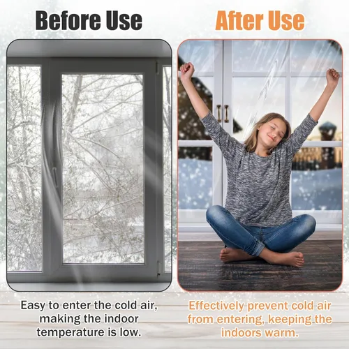 Miniatura 8 de Kit de aislamiento de ventana de 62×236 pulgadas para invierno - Endurecer plástico para 5 ventanas interiores para invierno, película retráctil