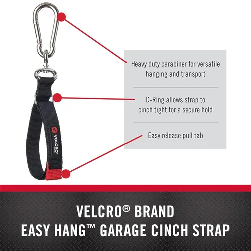 Miniatura 2 de VELCRO Brand Correas de cincha fáciles de colgar para organización de garaje, 3 tamaños S-M-L 1 cada uno, soporta hasta 350 libras, negro