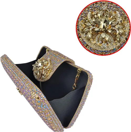 Miniatura 3 de Bolso de noche único con diamantes de imitación brillantes para mujer, bolso de embrague floral Sparkly, Rhinestone, Unique, Floral