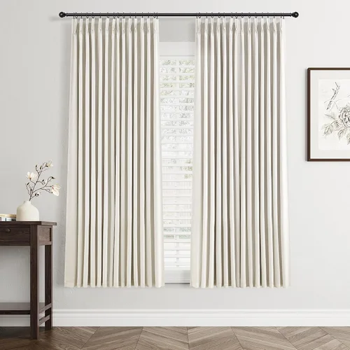 Miniatura 16 de Cortinas opacas plisadas de lino beige y blanco de 90 pulgadas de largo para dormitorio o sala de estar, juego de 2 paneles, oscurecimiento