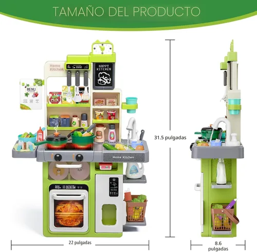 Miniatura 2 de Juego de cocina para niños, juego de cocina para niños pequeños con sonido y luz, estufa de cocina con vapor, fregadero de juegos, juguete de comida
