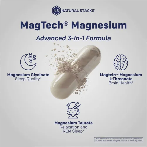 Miniatura 8 de MagTech Suplemento de Magnesio - 3 Formas de Magnesio: Magtein L-Threonate, Glicinato y Taurato - Complejo de Magnesio Quelatado de 200mg - Apoya