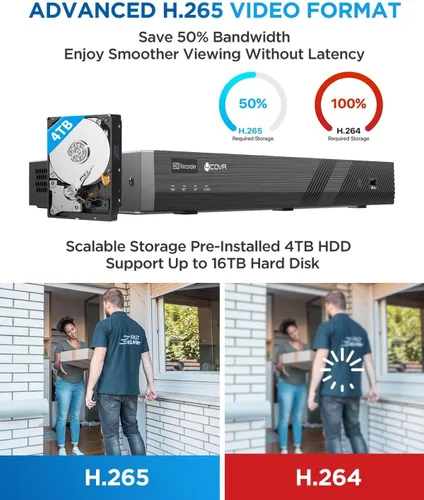 Miniatura 7 de Sistema de seguridad con 16 cámaras PoE 4COVR para empresas, detección de humanos y vehículos AI, 8 cámaras IP domo IK10 a prueba de vandalismo y 8