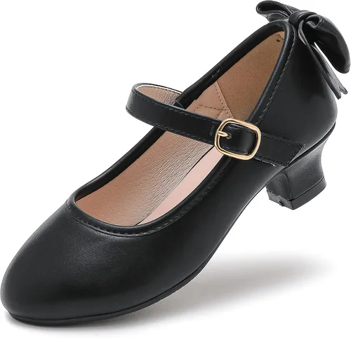 Dufannie Zapatos de vestir para niñas, zapatos de tacón bajo de princesa, zapatos planos con purpurina para bodas y fiestas