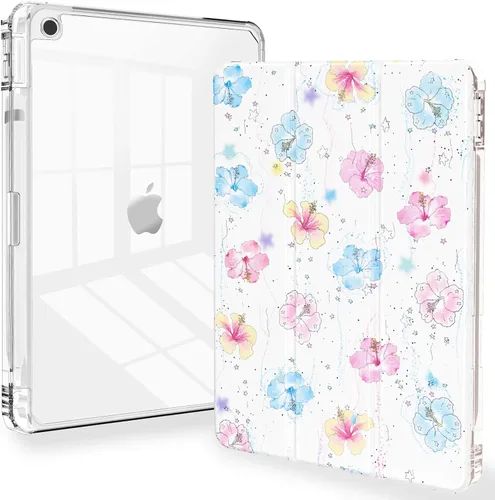 Miniatura 22 de Feams Funda para iPad de 9ª generación, funda triple para iPad 10.2, cubierta trasera transparente con soporte para lápiz y apagado Ángel