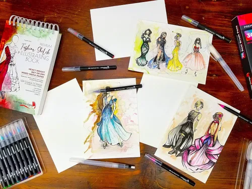 Miniatura 3 de Cuaderno de bocetos de moda 432 plantillas de figuras, tapa dura premium, papel multimedia de gramaje pesado (9x12 pulgadas)