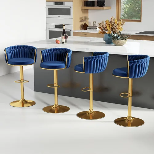 Miniatura 24 de ABET Taburete de Bar Dorado 1UN, Taburetes Giratorios de Terciopelo, Taburetes de Altura Ajustable con Respaldo Tejido, Taburetes de Cocina Modernos
