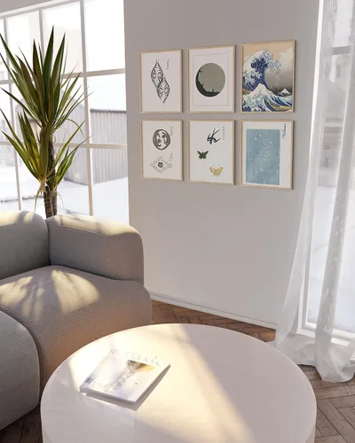 Miniatura 4 de HAUS AND HUES Arte abstracto para pared, juego de 6 arte moderno japonés para pared, decoración de pared estética, póster de mariposa y luna, obra