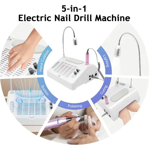 Miniatura 5 de Máquina de manicura 5 en 1 para taladro de uñas, 30000 rpm, secadora de lámpara de uñas eléctrica, colector de polvo de uñas para manicura de uñas