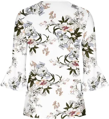Miniatura 13 de Ceboyel Blusa tipo túnica con estampado floral para mujer, con botones, estilo Henley, con manga de codo, casual, trajes de moda para mujer