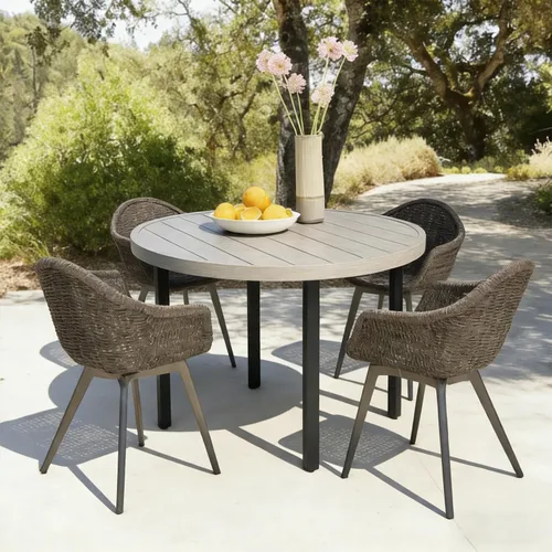 Miniatura 15 de 60" Round Outdoor Patio Table for 8, Metal Black Dining Table with Adjustable Umbrella Hole, Garden, Backyard & Deck Bistro Table