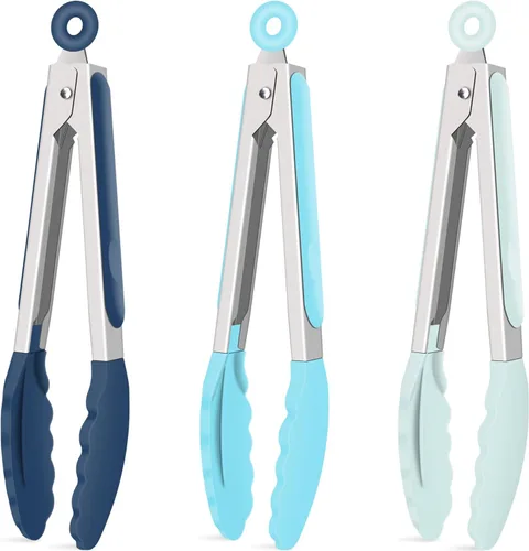 Miniatura 16 de Hotec Pinzas de cocina de silicona para cocinar, pinzas pequeñas de 7 pulgadas con puntas de silicona, juego de 3 (azul)