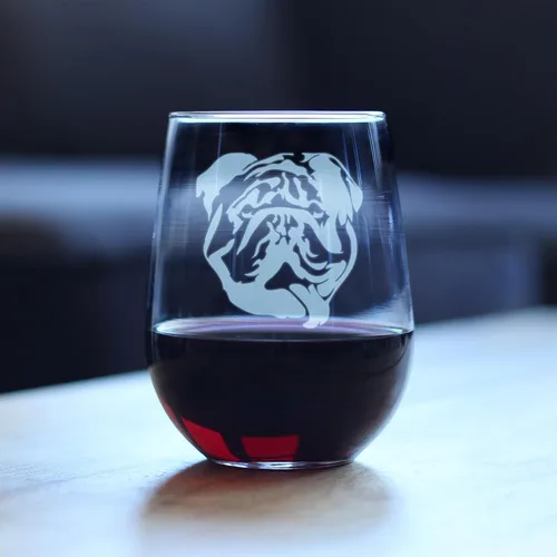 Miniatura 4 de Copa de vino personalizada Bulldog sin tallo, vasos grandes, regalos lindos para los amantes de los perros con bulldogs ingleses, vasos