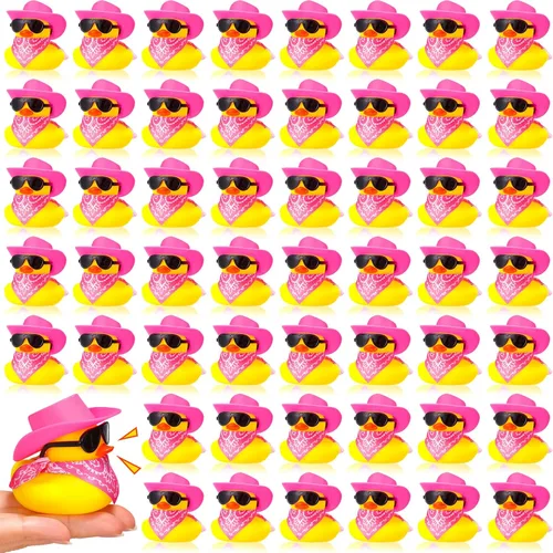 Sosation 48 piezas de pato de goma de vaquero mini patitos amarillos pequeños patos juguetes de fiesta con mini sombrero de vaquero cachemira