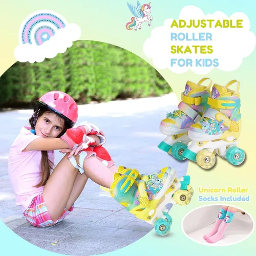 Miniatura 2 de Patines de ruedas para niñas de 3 a 12 años, patines ajustables con luz para niños pequeños, principiantes, unicornio, sirena, arco iris, regalo