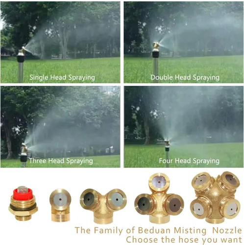 Miniatura 4 de beduan Rociador Mister Head 1/2" NPT Latón 4 Agujeros Manguera de Jardín Aspersores Riego Conexión de conexión con adaptador y filtro de malla