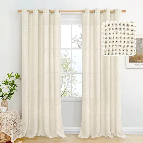 Miniatura 87 de BGment Cortinas de Lino Beige de 63 Pulgadas de Largo 2 Paneles - Tratamientos para Ventanas con Textura de Arpillera Filtrantes de Luz Cortinas