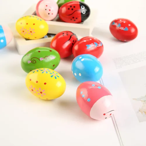 Miniatura 4 de 12 piezas de maracas de huevo de madera, instrumentos de percusión musicales de mano Multicolor 12 piezas