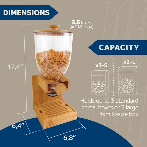 Miniatura 5 de Dispensador de bambú de 3.5 litros (118 onzas líquidas), dispensador de cereales, contenedor de almacenamiento, estación de snack bar, dispensador