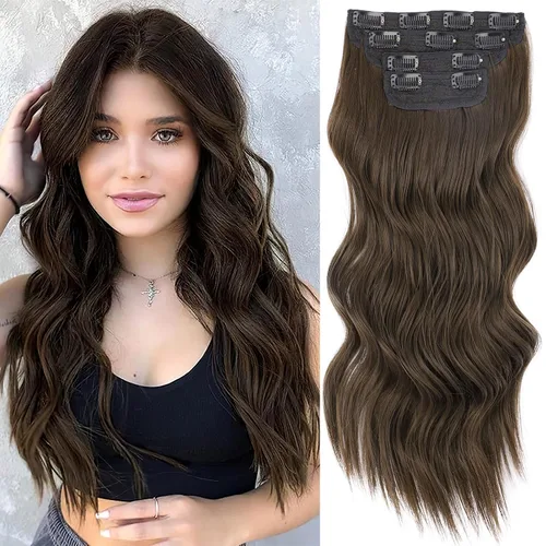 Miniatura 30 de Extensiones de cabello con clip de Vigorous de 20 pulgadas, con reflejos rubio playa, extensiones de cabello ondulado largo y suave de cabello