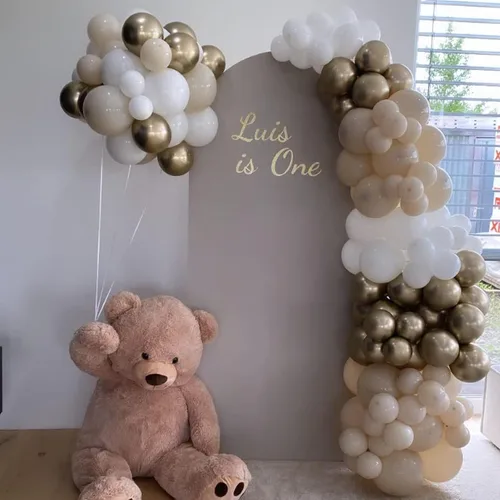 Miniatura 8 de Paquete de 60 globos de 12 pulgadas con temática de arena blanca, globos beige cromado, metálico, champán, piel y crema neutro, decoraciones