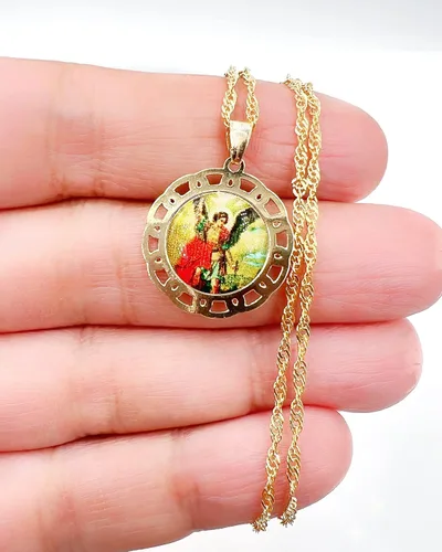 Miniatura 2 de SIFRIMANIA Medalla Religiosa Católica Chapada en Oro con Cadena Espiral para Niños y Mujeres